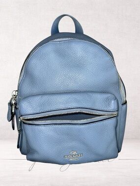 Coach Sky Blue Pebbled Leather Mini Backpack